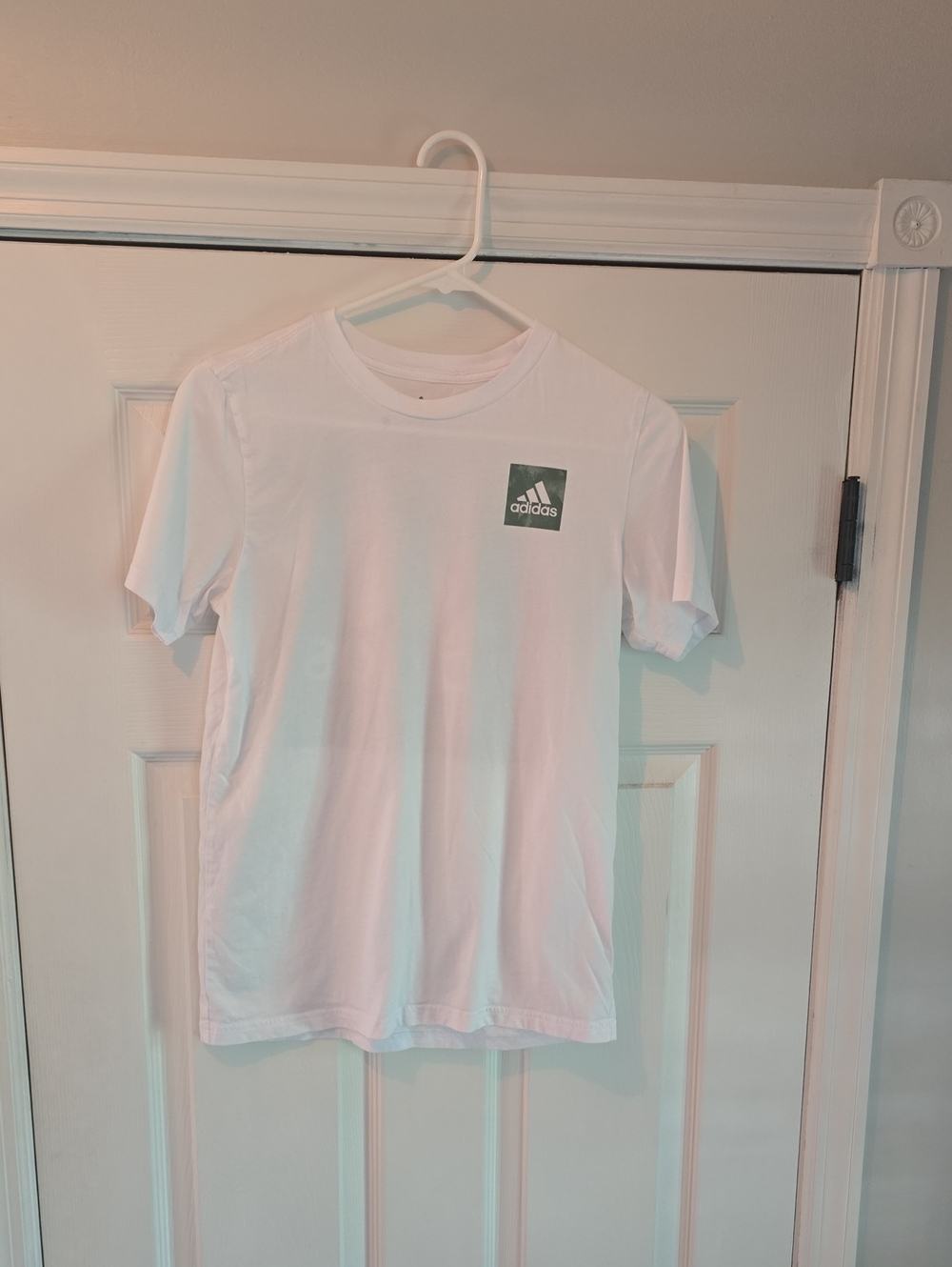 adidas White Tee with Small Green Logo
